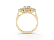 Round Floral Double Halo Engagement Ring Setting | Plain Band | Yellow Gold