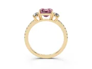Asscher Cut Three Stone Engagement Ring Setting for a Fancy Pink Lab-Grown Diamond | Pave Shoulders | Yellow Gold