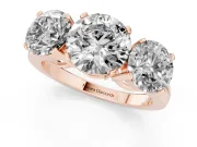 Round Three Stone Engagement Ring Setting | Large Side Stones | Rose Gold