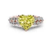 Fancy Yellow Heart Cut Diamond Cluster Engagement Ring Set in Rose gold with Pavé Band and Prong Setting