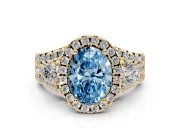 Oval Halo Split Shank Engagement Ring Setting for a Fancy Blue Lab-Grown Diamond | Round Side Stones | Yellow Gold