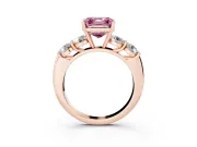 Fancy Pink Asscher Cut Diamond Five-Stone Prong Set Ring Set in Rose gold with Classic Band