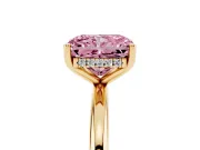 Fancy Pink Radiant Cut Diamond Solitaire Engagement Ring Set in Yellow gold with Prong Setting and Polished Band