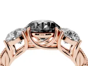 Round Vintage Three Stone Engagement Ring Setting for a Black Center | Rose Gold