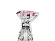 Fancy Pink Three-Stone Pear Cut Diamond Twist Band Ring Set in White gold with Pavé Accents and Prong Setting