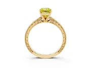 Fancy Yellow Radiant Cut Diamond Solitaire Milgrain Engraved Band Set in Yellow gold with Prong Setting