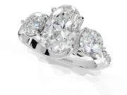 Oval Three Stone Engagement Ring Setting | Tapered Pave Band | White Gold