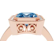 Fancy Blue Asscher Cut Diamond Halo Ring Set in Rose gold with Pavé Band and Milgrain-Edged Prongs