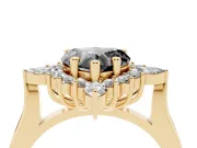 Fancy Black Heart Cut Diamond Cluster Halo Ring Set in Yellow gold with Marquise and Round Accents