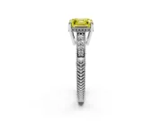 Fancy Yellow Asscher Cut Diamond Solitaire Pavé Milgrain Engagement Ring Set in White gold with Prong Setting