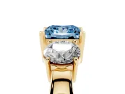 Princess Cut Three Stone Engagement Ring Setting for a Fancy Blue Lab-Grown Diamond | Wide Plain Band | Yellow Gold