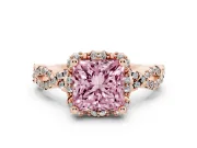 Princess Cut Milgrain Halo Engagement Ring Setting for a Fancy Pink Lab-Grown Diamond | Graduated Shoulders | Rose Gold