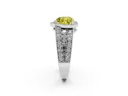 Fancy Yellow Heart Cut Diamond Halo Ring Set in Platinum with Accent Split Shank and Prong Setting
