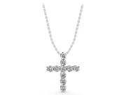 Round Lab-Grown Diamond Cross Pendant Necklace | All-Stone Cross | Sterling Silver