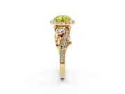 Fancy Yellow Round Cut Diamond Halo Ring Set in Yellow gold with Milgrain Pavé Band and Prong Setting