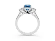 Fancy Blue Three-Stone Radiant Cut Diamond Pavé Band Ring Set in Platinum with Prong-Set Trio