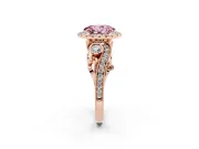 Fancy Pink Oval Cut Diamond Halo Ring Set in Rose gold with Milgrain Pavé Band and Prong Setting