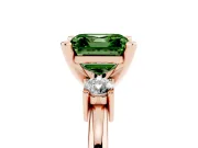 Asscher Cut Three Stone Engagement Ring Setting for a Fancy Green Lab-Grown Diamond | Round Side Stones | Rose Gold