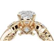 Cushion Cut Vintage Swirl Engagement Ring Setting | Bezel Side Accents | Yellow Gold