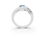 Fancy Blue Radiant Cut Diamond Bezel Bypass Ring Set in Platinum with Round Accents