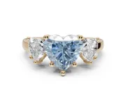Heart-Shaped Three Stone Engagement Ring Setting for a Fancy Blue Lab-Grown Diamond | Tapered Band | Yellow Gold
