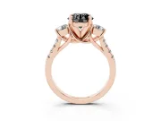 Fancy Black Three-Stone Round Cut Diamond Pavé Band Ring Set in Rose gold with Prong-Set Trio