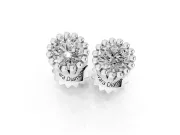 Round Lab-Grown Diamond Scalloped Solitaire Stud Earrings | Beaded Crown Head | Sterling Silver