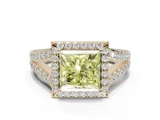 Princess Cut Halo Pavé Engagement Ring Setting for a Fancy Yellow Lab-Grown Diamond | Narrow Split Shank | Yellow Gold