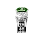 Fancy Green Cushion Cut Diamond Three-Stone Ring Set in Platinum with Textured Band