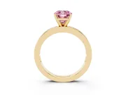 Fancy Pink Cushion Cut Diamond Solitaire Ring Set in Yellow gold with Channel-Set Baguette Band and Prong Setting