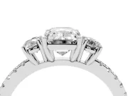 Emerald Cut Three Stone Engagement Ring Setting | Pave Shoulders | Sterling Silver