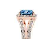Cushion Cut Split Shank Halo Engagement Ring Setting for a Fancy Blue Lab-Grown Diamond | Rose Gold
