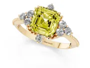 Asscher Cut Cluster Engagement Ring Setting for a Fancy Yellow Lab-Grown Diamond | Yellow Gold