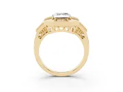 Asscher Cut Diamond Milgrain Halo Ring Set in Yellow gold with Split Shank