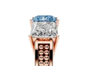 Princess Cut Three Stone Engagement Ring Setting for a Fancy Blue Lab-Grown Diamond | Beaded Shoulders | Rose Gold