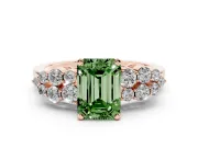 Fancy Green Emerald Cut Diamond Cluster Engagement Ring Set in Rose gold with Pavé Band and Prong Setting