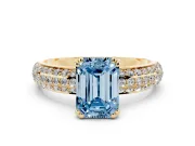 Emerald Cut Three Row Pave Engagement Ring Setting for a Fancy Blue Lab-Grown Diamond | Yellow Gold
