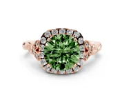 Round Halo Engagement Ring Setting for a Fancy Green Lab-Grown Diamond | Leaf Shoulders | Rose Gold