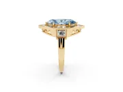 Fancy Blue Marquise Cut Diamond Milgrain Halo Ring Set in Yellow gold with Split Shank