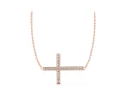 Round Lab-Grown Diamond Pavé Sideways Cross Necklace | Milgrain Edges | Rose Gold