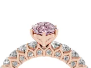 Fancy Pink Marquise Cut Diamond Solitaire Ring Set in Rose gold with Shared Prong Pavé Band