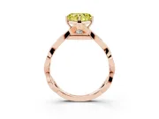 Fancy Yellow Heart Cut Diamond Twist Band Solitaire Ring Set in Rose gold with Leaf Prong Setting and Accent Stones