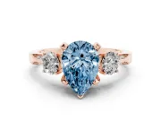 Pear-Shaped Hidden Halo Three Stone Engagement Ring Setting for a Fancy Blue Lab-Grown Diamond | Rose Gold