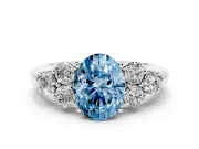 Oval Side Stone Engagement Ring Setting for a Fancy Blue Lab-Grown Diamond | Sterling Silver