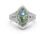 Marquise Halo Pavé Engagement Ring Setting for a Fancy Green Lab-Grown Diamond | Narrow Split Shank | White Gold