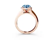 Fancy Blue Round Cut Diamond Halo Ring Set in Rose gold with Cathedral Band and Prong Setting