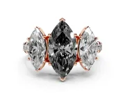 Marquise Three Stone Engagement Ring Setting for a Black Center | Accented Shoulders | Rose Gold