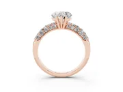 Heart-Shaped Multi Row Pave Solitaire Engagement Ring Setting | Domed Shoulders | Rose Gold