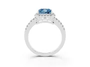 Fancy Blue Princess Cut Diamond Pavé Band Halo Engagement Ring Set in Platinum with Prong Setting