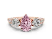Pear-Shaped Three Stone Engagement Ring Setting for a Fancy Pink Lab-Grown Diamond | Graduated Pave Band | Rose Gold